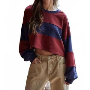 NEW BY TOGETHER sidelines oversized pullover top in navy/ red